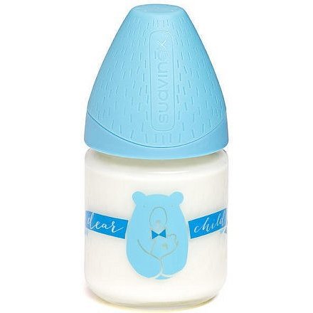 SUAVINEX MFL Láhev SKLO 120 ml anatomická savička -Modrá/Méďa