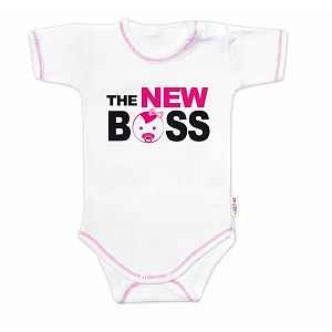 Baby Nellys Body krátký rukáv s vtipným textem  The New Boss vel.  86, holka