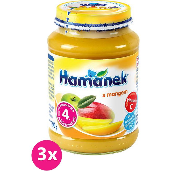 3x HAMÁNEK S mangem, (190 g) - ovocný příkrm