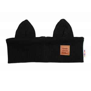 Baby Nellys Čelenka Cat s oušky pro děti Hand Made - černá, 1-3 roky