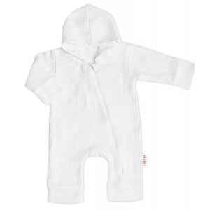 Baby Nellys Mušelinový overálek s kapucí, dvouvrstvý, Hand Made, bílý