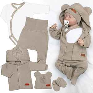 5D Bavlněná souprava pro miminko do porodnice Nature, béžová,50