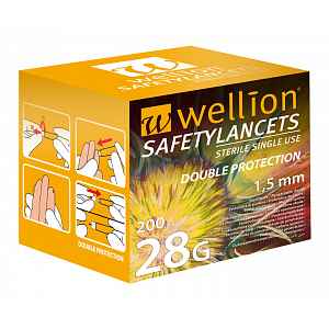 Wellion Safety Lancets 28G jehly jednorázové 200 ks