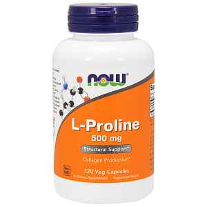 NOW L-Prolin, 500 mg, 120 rostlinných kapslí