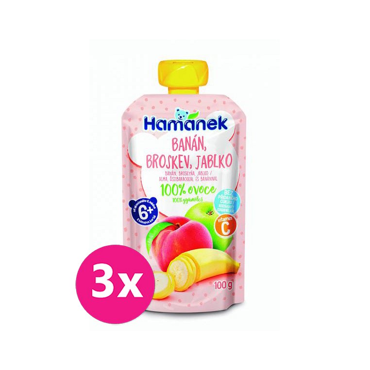 3x HAMÁNEK Banán, broskev, jablko 100 g