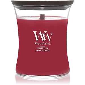 Woodwick Velvet Plum vonná svíčka s dřevěným knotem 275 g
