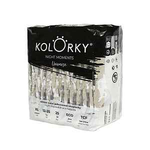 KOLORKY NIGHT MOMENTS Noční jednorázové eko plenky vel. XL 12-25 kg 25 ks vesmír