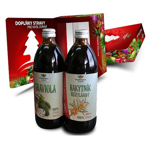 Graviola - 100% šťáva z gravioly 500 ml + Rakytník řešetlákový - 100% šťáva z rakytníku řešetlákového 500 ml