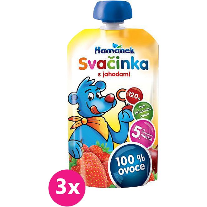 3x HAMÁNEK Svačinka s jahodami (120 g) – ovocná kapsička
