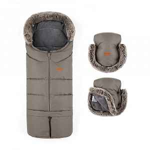 Petite&Mars Set zimní fusak Arctic 4v1 + rukavice na kočárek Furry Mocha Mousse