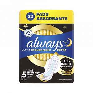 Always Ultra Secure Night Extra hygienické vložky 32 ks