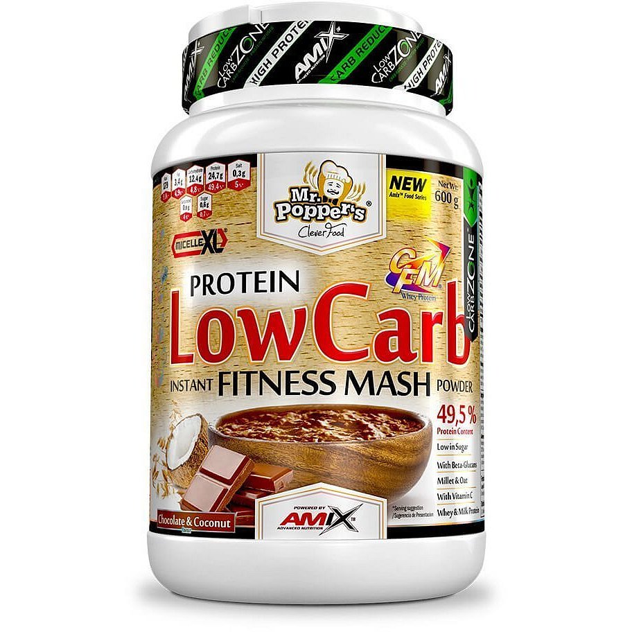 AMIX Mr. Popper´s Low Carb Mash, Čokoláda-kokos, 600g