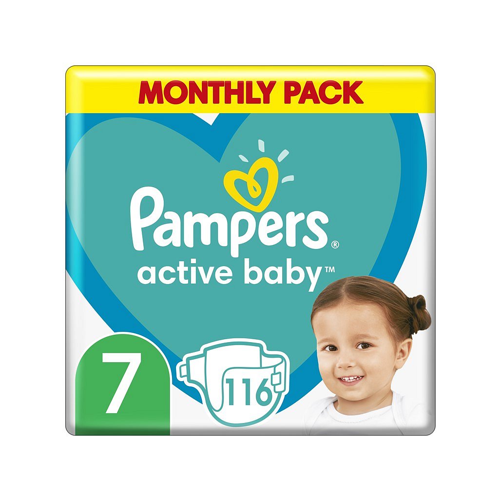 PAMPERS Active Baby 7 (15 kg+) 116 ks měsíční balení - jednorázové pleny