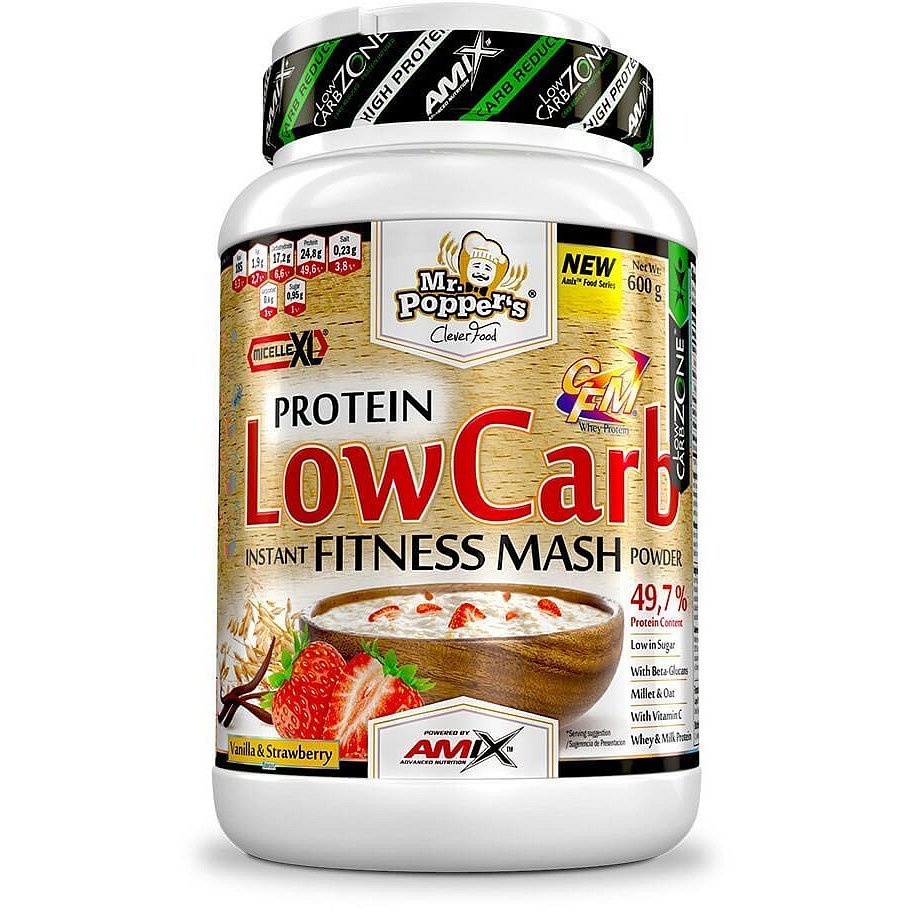 AMIX Mr. Popper´s Low Carb Mash, Vanilka-jahoda, 600g