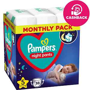 PAMPERS Night Pants Kalhotky plenkové jednorázové 5 (12-17 kg) 88 ks - MĚSÍČNÍ ZÁSOBA