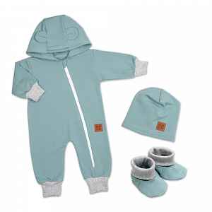 Baby Nellys Rostoucí overal pro miminko, čepice, botky, 3D, Nature - ledová máta, šedá