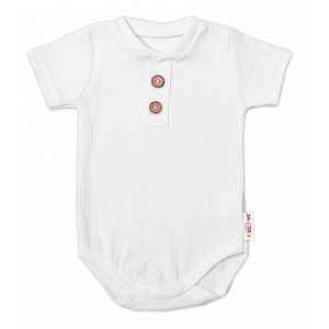 Baby Nellys Kojenecké žebrované body s knoflíčky kr. rukáv, Boy - bílé, vel. 86