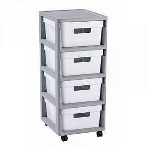 Curver Regál Infinity 4x11L se zásuvkami šedobílý