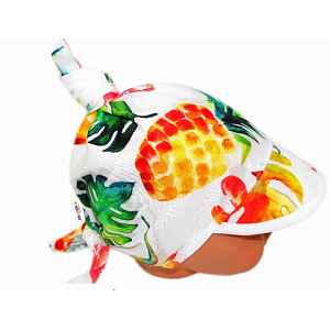 Baby Nellys Dětský bavlněný šátek s kšiltem na zavazování, Ananas, listy - bílý,vel. 68/86