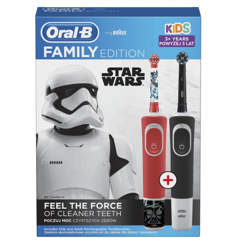 ORAL-B Family Pack Vitality D100 Cross Action Black + Vitality Kids D100 Star Wars rodinné balení zubních kartáčků