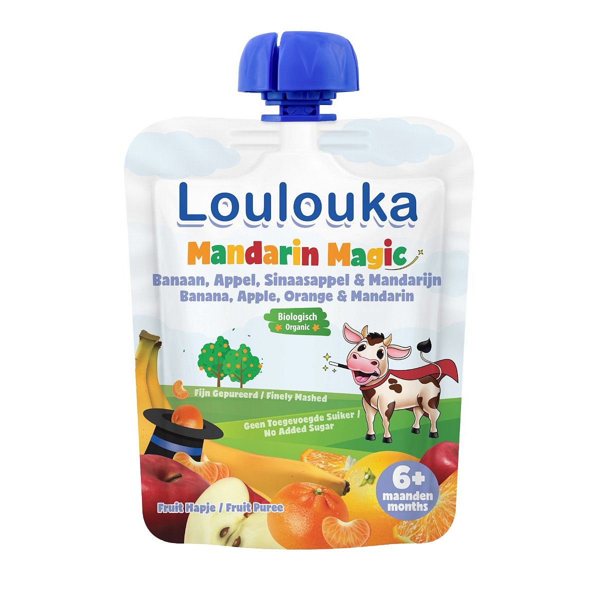 Loulouka BIO kapsička Mandarin Magic banán, jablko, pomeranč a mandarinka 90 g