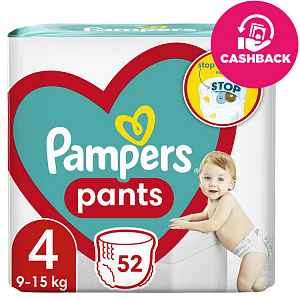 PAMPERS Plenkové kalhotky Pants vel. 4, 52 ks, 9-15 kg