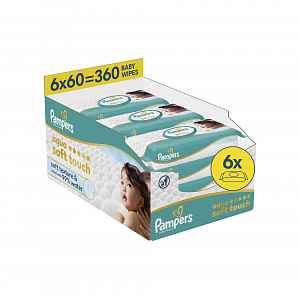 Pampers Aqua Soft Touch dětské čisticí ubrousky 6x60 ks