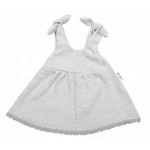 Baby Nellys Letní lehoučké mušelínové šaty Summer Stars - šedé, vel. 92/98