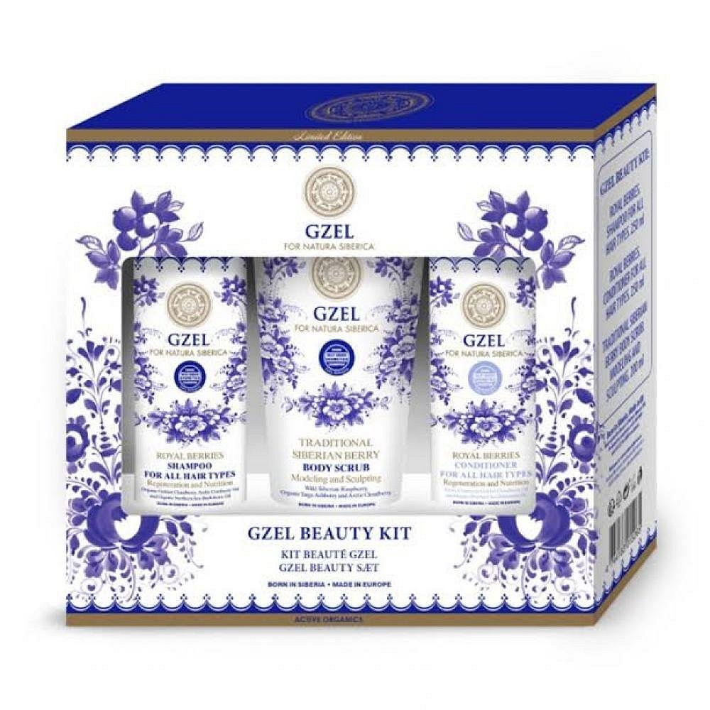 Natura Siberica Gzel sada krásy šampon 250 ml + balzám 250 ml + peeling 200 ml dárková sada