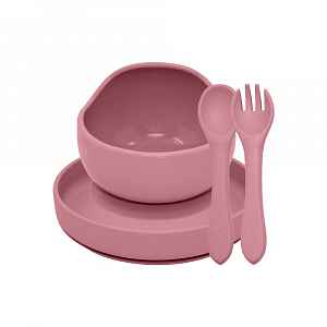 Petite&Mars Set jídelní silikonový TAKE&MATCH 3 ks Dusty Pink 6m+