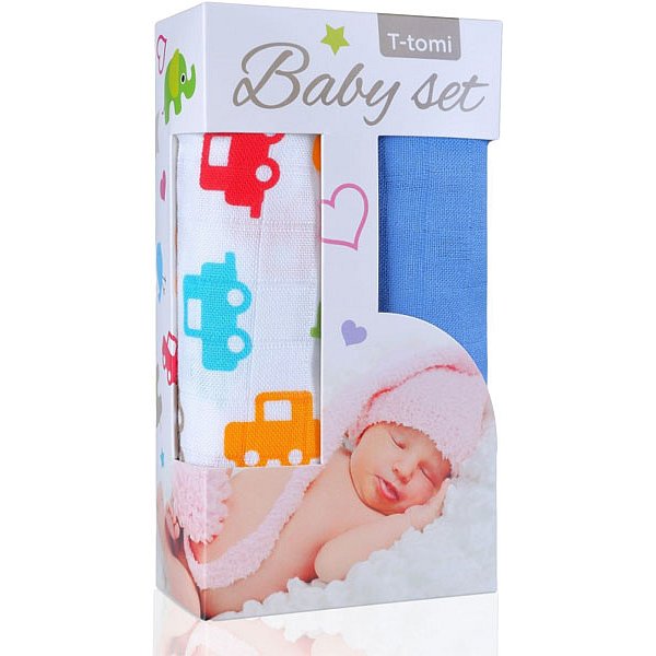 T-TOMI Baby set – bambusová osuška auta + bambusová osuška modrá