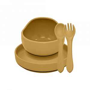 Petite&Mars Set jídelní silikonový TAKE&MATCH 3 ks Intense Ochre 6m+