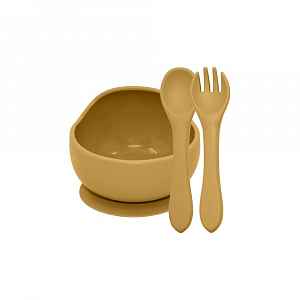 Petite&Mars Set jídelní silikonový TAKE&MATCH 2 ks miska + příbor Intense Ochre 6m+