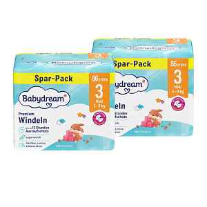Babydream Pleny Premium Midi, 5–9 kg, vel. 3, XXL balení 172 ks 172 ks