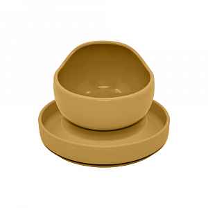 Petite&Mars Set jídelní silikonový TAKE&MATCH 2 ks talíř + miska Intense Ochre 6m+