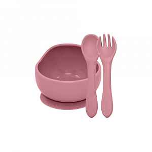 Petite&Mars Set jídelní silikonový TAKE&MATCH 2 ks miska + příbor Dusty Rose 6m+