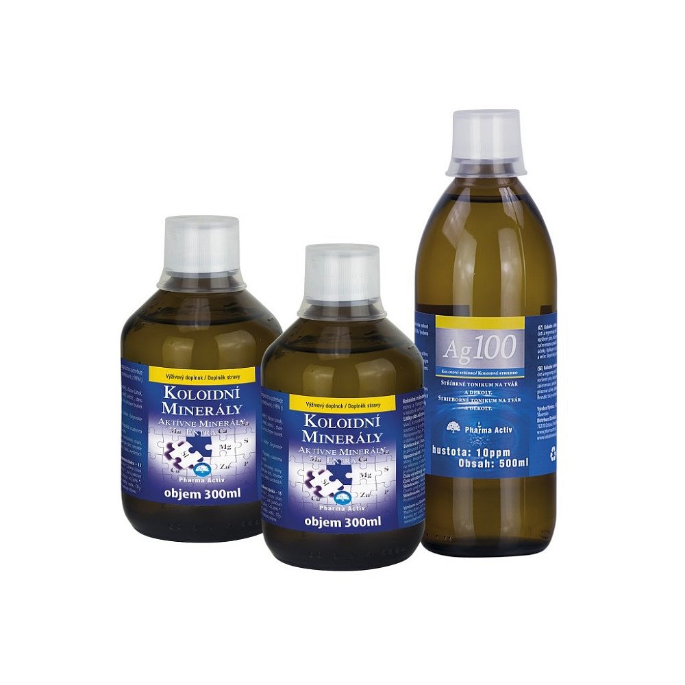 PHARMA ACTIV Koloidní minerály 2x 300 ml + Koloidní stříbro 10 ppm 500 ml