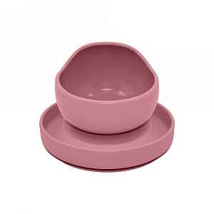 Petite&Mars Set jídelní silikonový TAKE&MATCH 2 ks talíř + miska Dusty Rose 6m+