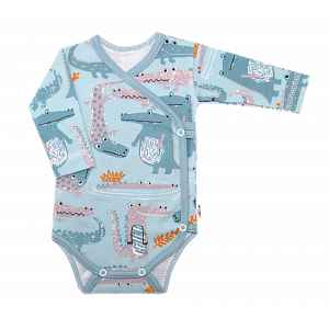 Baby Nellys 2-dílná sada, body dl.rukáv zap. bokem + polodupačky Krokodýl Eda, vel. 56 vel.  56