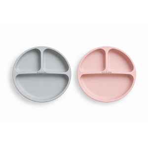 BocioLand 2x Silikonový talíř, tříkomorový - růžový, šedý