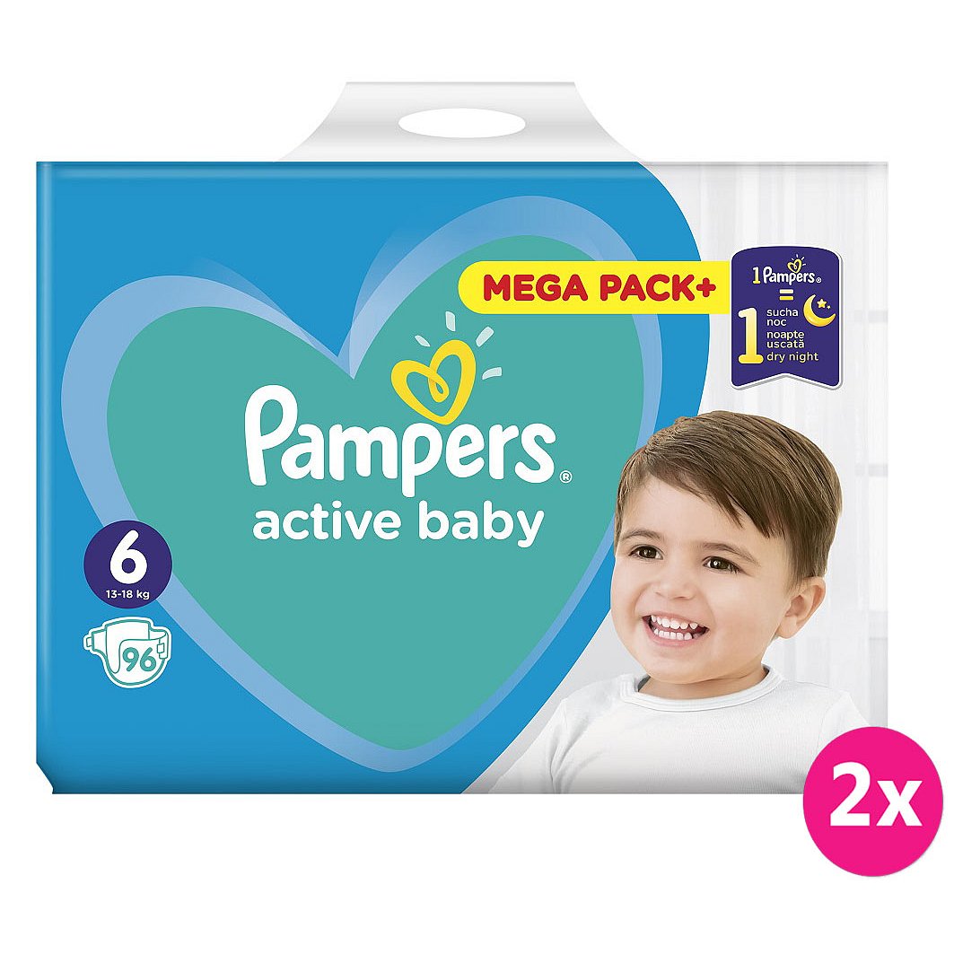 2x PAMPERS Active Baby 6 (13-18kg) 96ks MEGA PACK – jednorázové pleny
