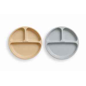 BocioLand 2x Silikonový talíř, tříkomorový - béžový, šedý