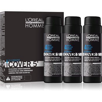 L’Oréal Professionnel Homme Cover 5' tónovací barva na vlasy 3 ks odstín 4 Medium Brown  3x50 ml