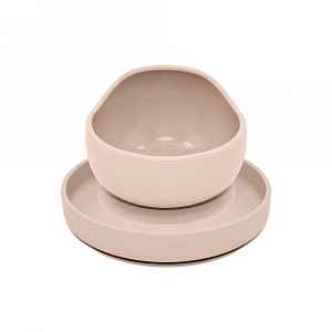 Petite&Mars Set jídelní silikonový TAKE&MATCH 2 ks talíř + miska Desert Sand 6m+