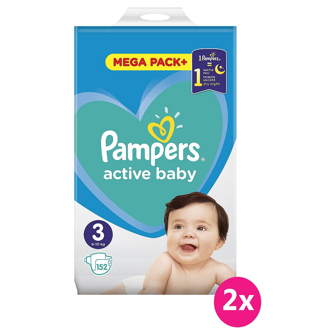 2x PAMPERS Active Baby 3 (6-10kg) 152ks MEGA PACK – jednorázové pleny