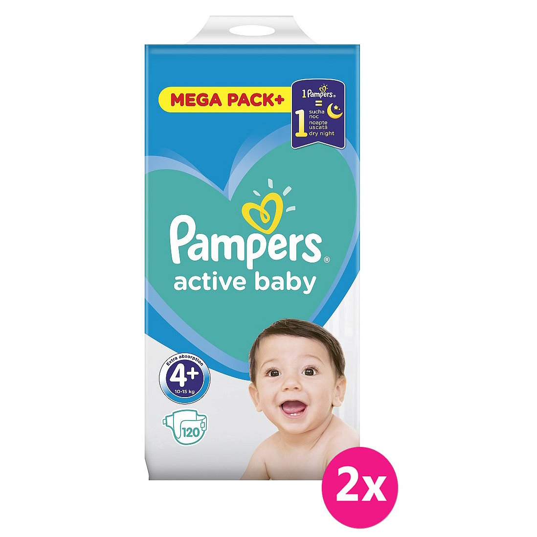 2x PAMPERS Active Baby 4+ (10-15kg) 120ks MEGA PACK – jednorázové pleny