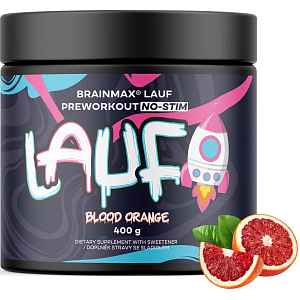 BrainMax LAUF® Preworkout, bez kofeinu, červený pomeranč, 400 g