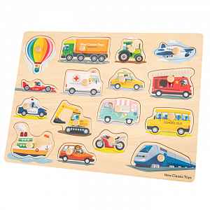 New Classic Toys Dřevěné vkládací puzzle - dopravní prostředky - 16 ks