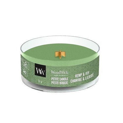 WoodWick Aromatická malá svíčka s dřevěným knotem Hemp & Ivy  31 g