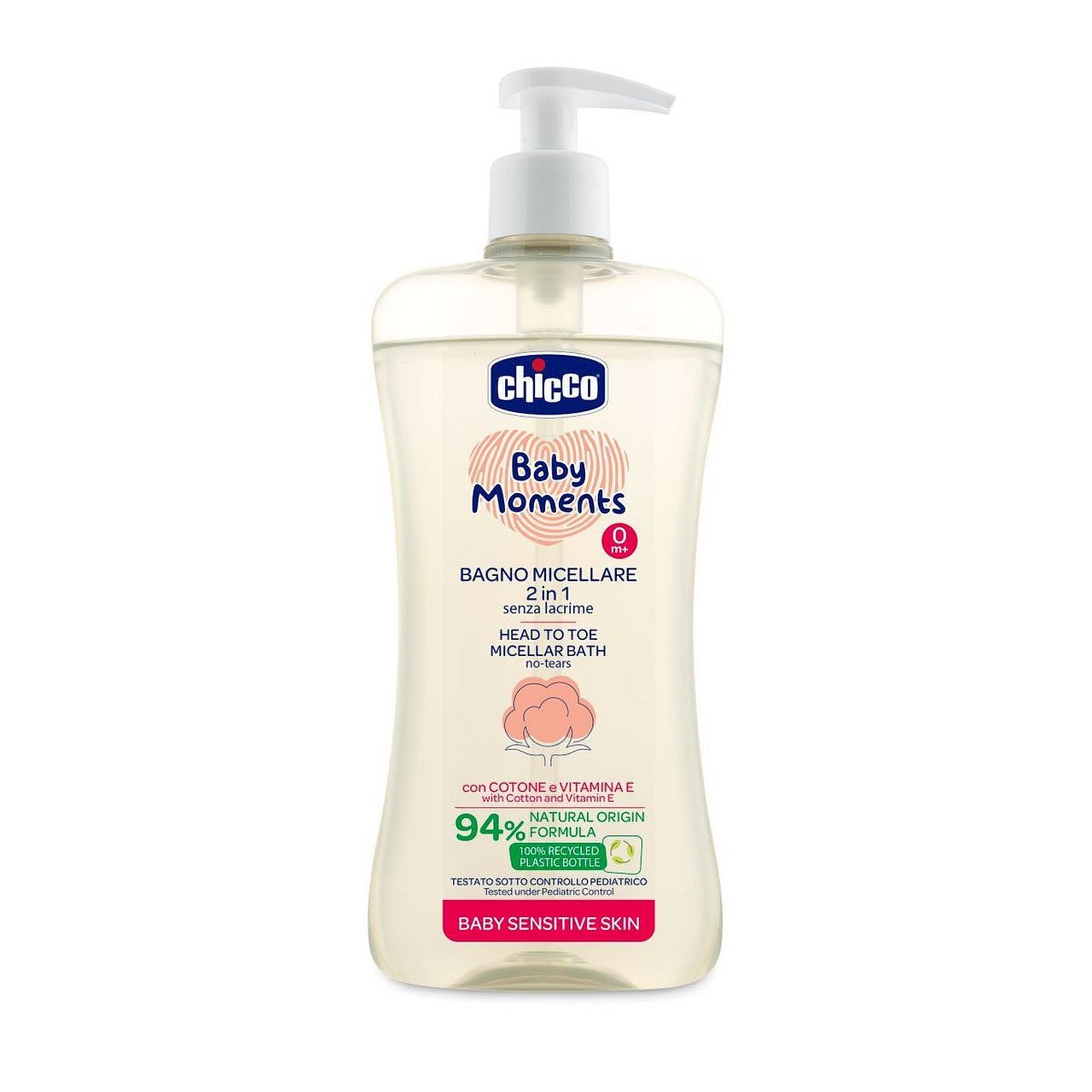 CHICCO Šampon micelární na vlasy a tělo s dávkovačem Sensitive 500 ml